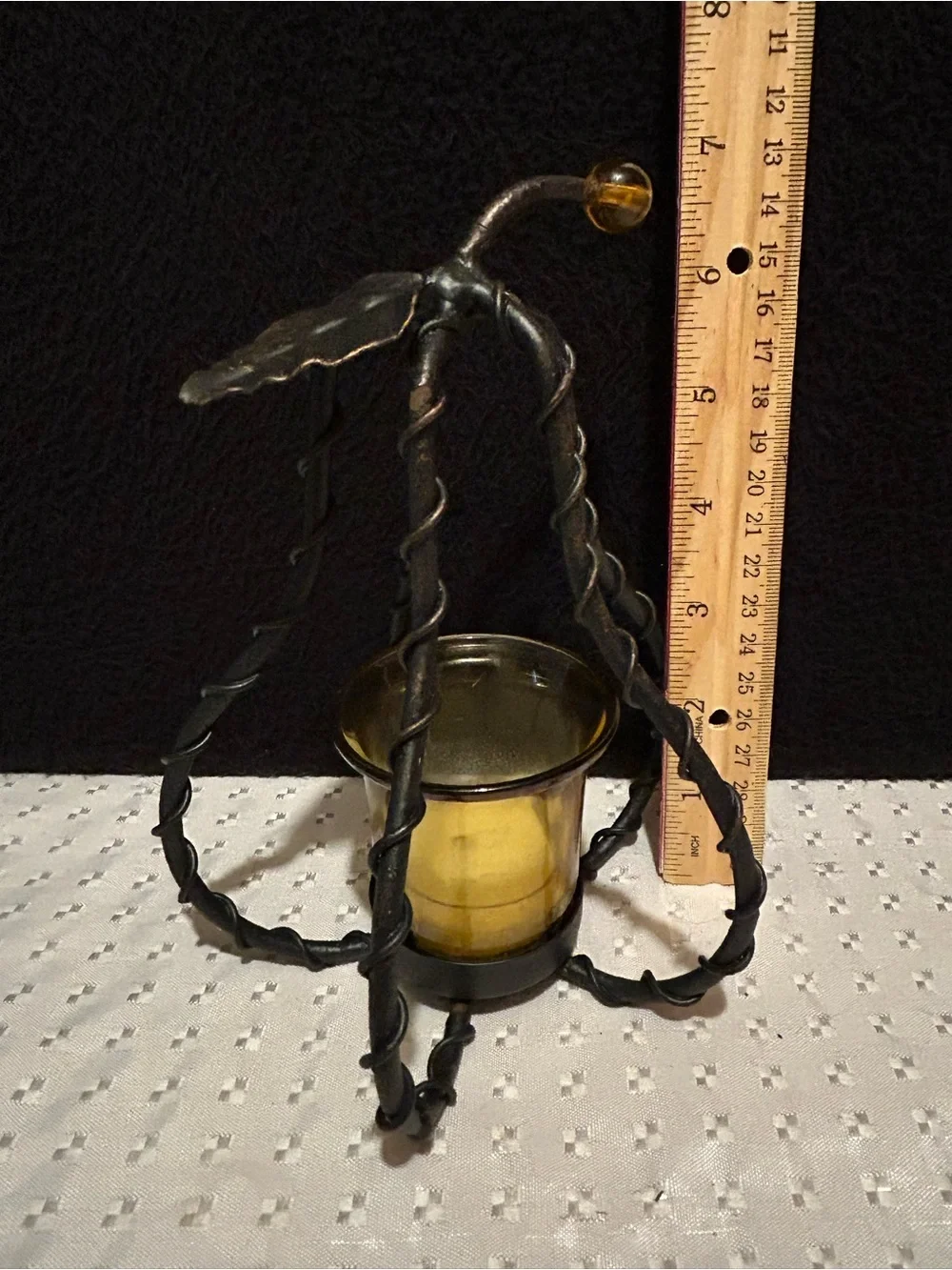 SET of 4 Black Wrought Iron Tea Light/Votive Candleholders  2 Acorns 2 Pears